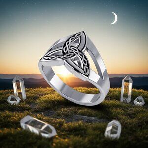Braided Celtic Trinity Knot Sterling Silver Ring, Size 8